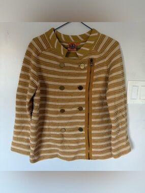 Tory Burch Mustard Yellow Knit Asymmetrical Zip Cardigan Sweater M Style 111235